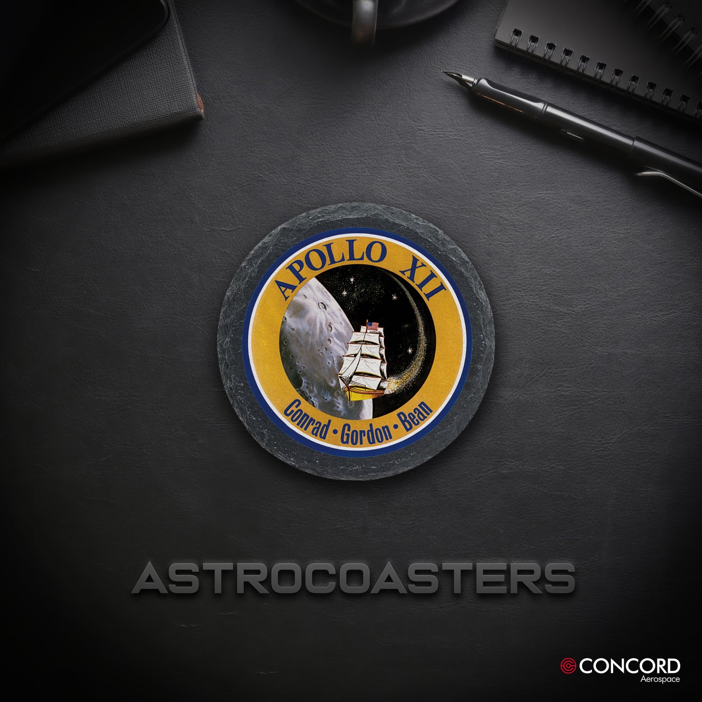 APOLLO 12 MISSION - SLATE COASTER - Concord Aerospace Concord Aerospace Concord Aerospace Coasters