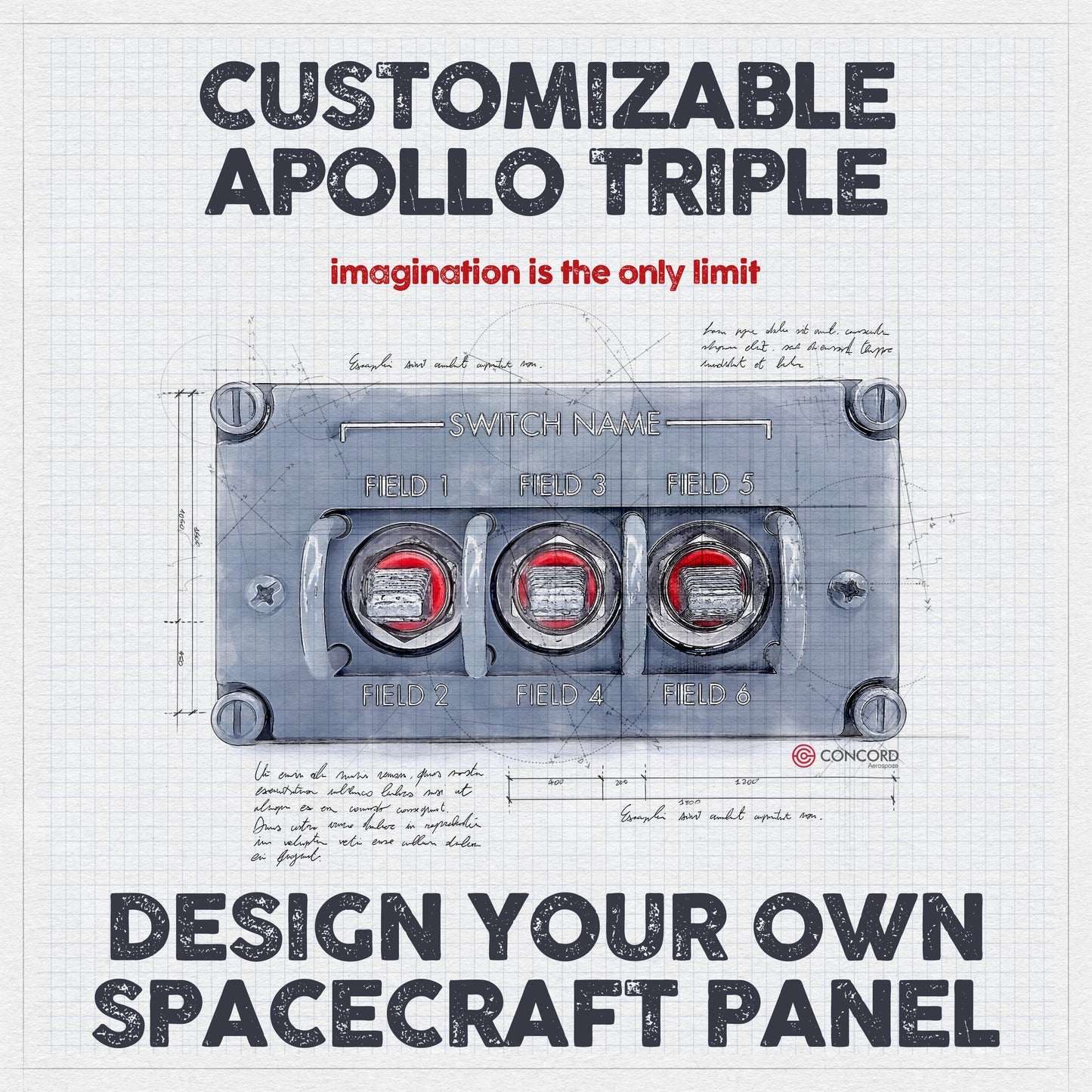 CUSTOMIZABLE APOLLO TRIPLE SWITCH PANEL - Concord Aerospace