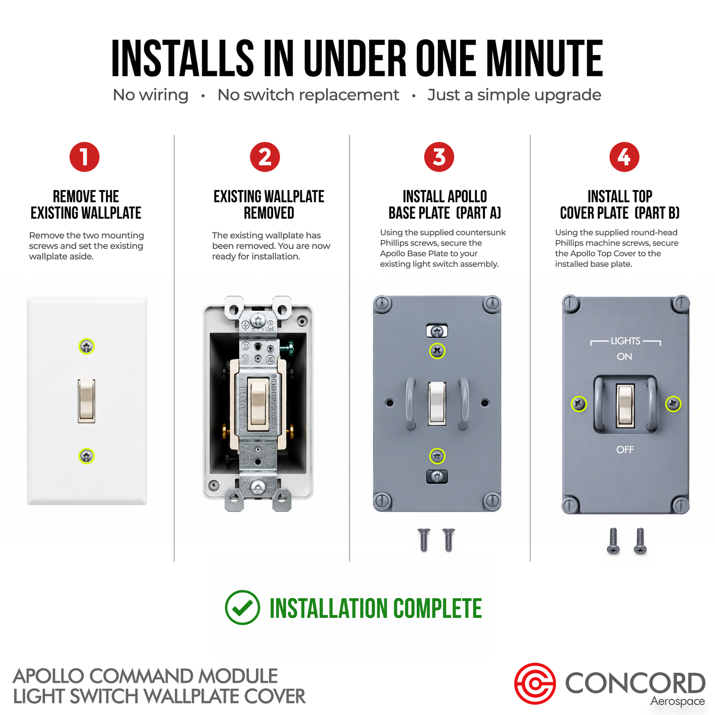 APOLLO LIGHT SWITCH PANEL WALLPLATE (COVER) - Concord Aerospace