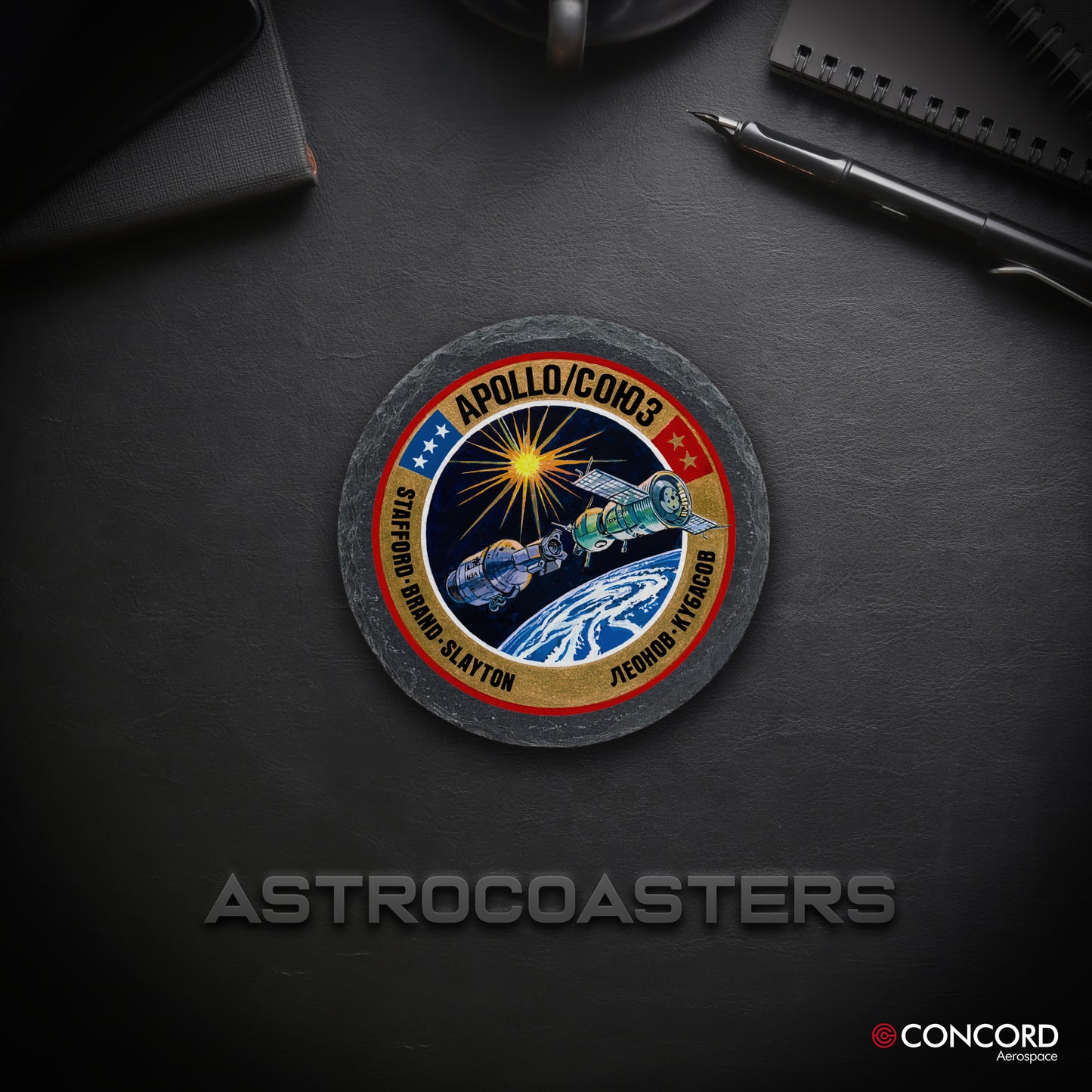 APOLLO SOYUZ - SLATE COASTER - Concord Aerospace Concord Aerospace Concord Aerospace Coasters