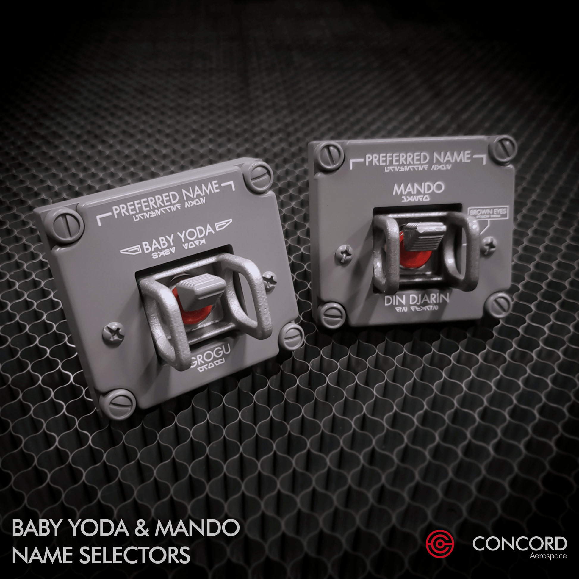 BABY YODA & MANDO NAME SELECTOR SET - Concord Aerospace Concord Aerospace Concord Aerospace custom space switch panel