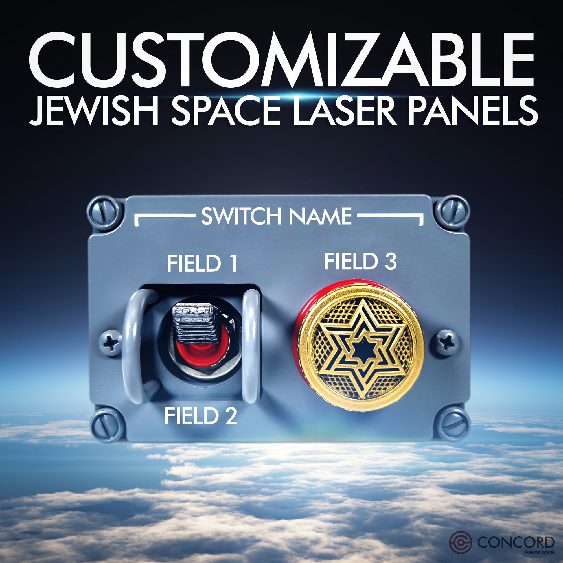 CUSTOMIZABLE JEWISH SPACE LASER ACTIVATION PANEL - Concord Aerospace Concord Aerospace Concord Aerospace SPACE SWITCH - SINGLE